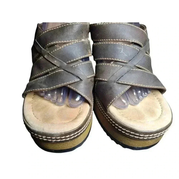 Vintage 90's Y2K Lower East Side Brown Chunky Platform Slides Sandals Size 10 - Picture 11 of 12